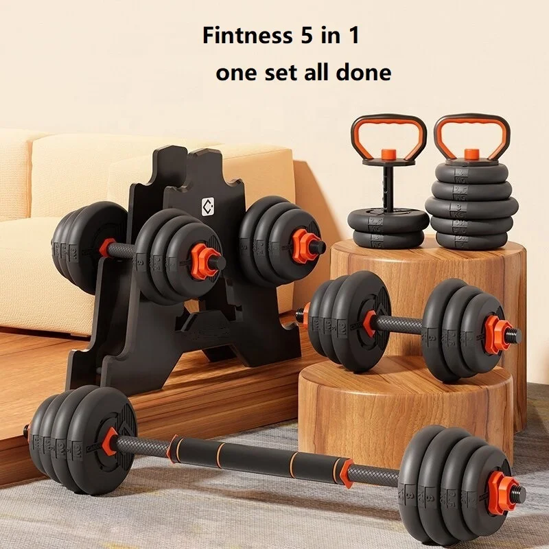 5 In1 Adjustable Dumbbells Set Used As Barbell, Kettlebells, Push up Stand  Free Weight Set with Connector