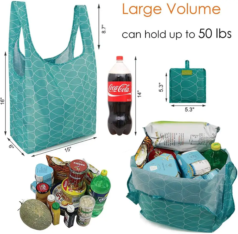 Custom Ecofriendly Ripstop Foldable Nylon Shopping Tote Bag Reusable Folding Polyester Grocery