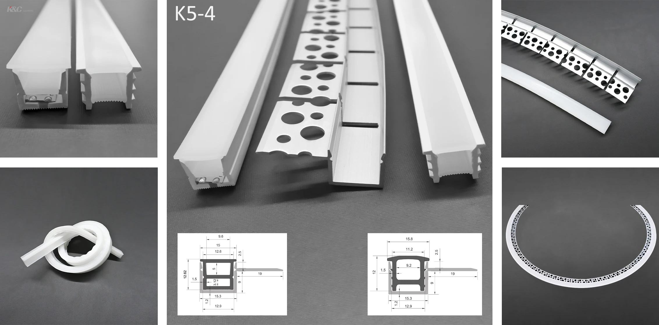 K5-4 Waterproof IP65 Neon Light Strip Silicone Cover Alu Channel Flexible Curve Bendable Drywall Plaster in Aluminum Led Profile