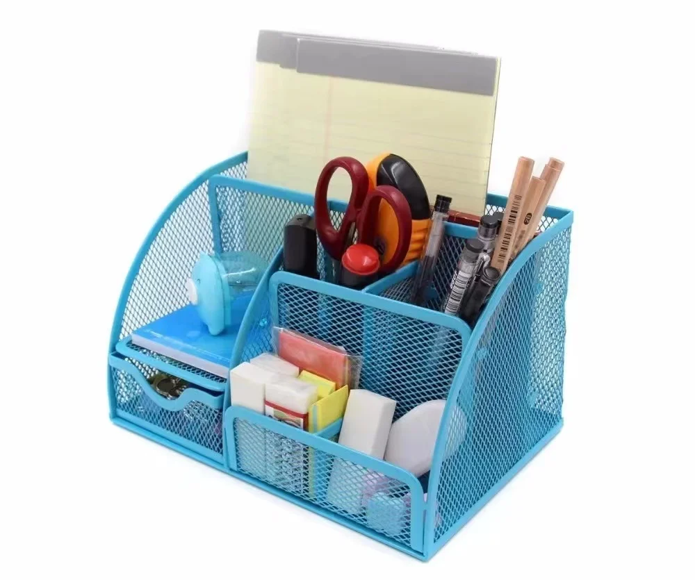 6 Compartments Metal Mesh Desk Organizer Woman Makeup Mesh Desk ...