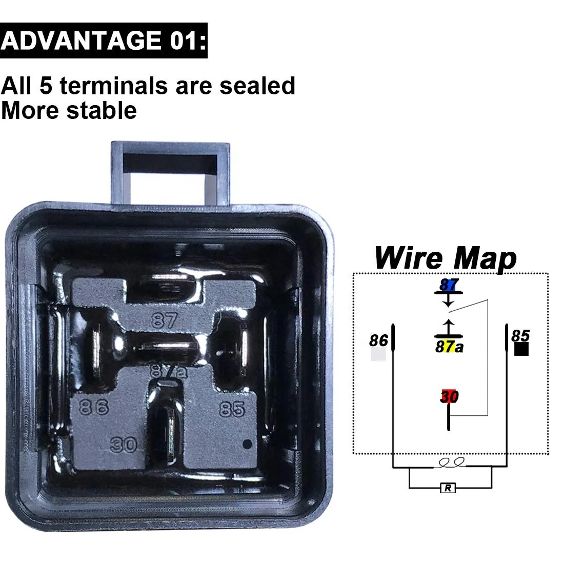New Energy Vehicle Dc 12V 40A Auto Relay 4 Pin Waterproof Integrated Wired Automobile Relay + Holder With 105Mm Length Wires
