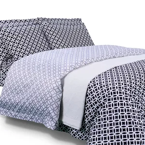 Modern Hot Sale Bed Linen Black and White Geometric Pattern 4 Piece Flat Sheet Comfortable Bedding Set Classic