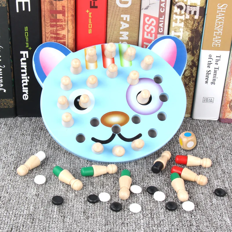 Wooden Memory Chess Kids Apple Cat Fish Shape Memory Chess Toys Early Education Thinking Logic Training Toys