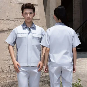 Men's Short Sleeve Zip-up Work Jacket 65% Polyester 35% Cotton Coveralls Work Suit Work  Uniforms Labor Protection Clothing