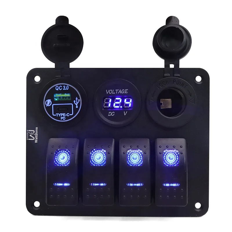 Thlevel 6 In 1 Car Charger Switch Panel, 12V Dual USB Power Outlet Socket Blue Led Voltmeter Illuminated Toggle Rocker Switch Panel For Rv Truck Marine Boat Trailer Vehicles Yacht Suv - Foto 10