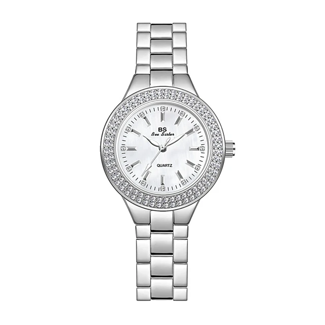 Fashion BS Bee Sister Ladies Crystal Diamond Montre Femme Stainless Steel  Quartz Silver Women Watch