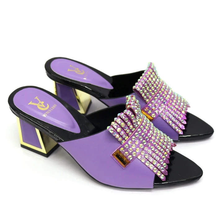 AB7969 High Quality Sandals With Sequins Ladies Low Heel slippers for Weeding Party
