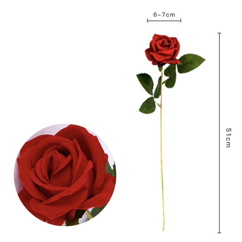 Factory Bulk Wholesale High Quality Artificial Single Velvet Roses Flower  Red White Custom Real Touch Rose Decorative Flowers