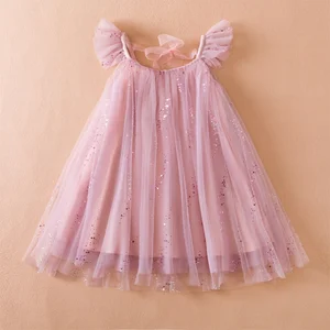 Summer New Girls Princess Dress Sweet Starry Sky Tulle Dress O-Neck Thin Strap Puffy Fairy Dresses for Girls