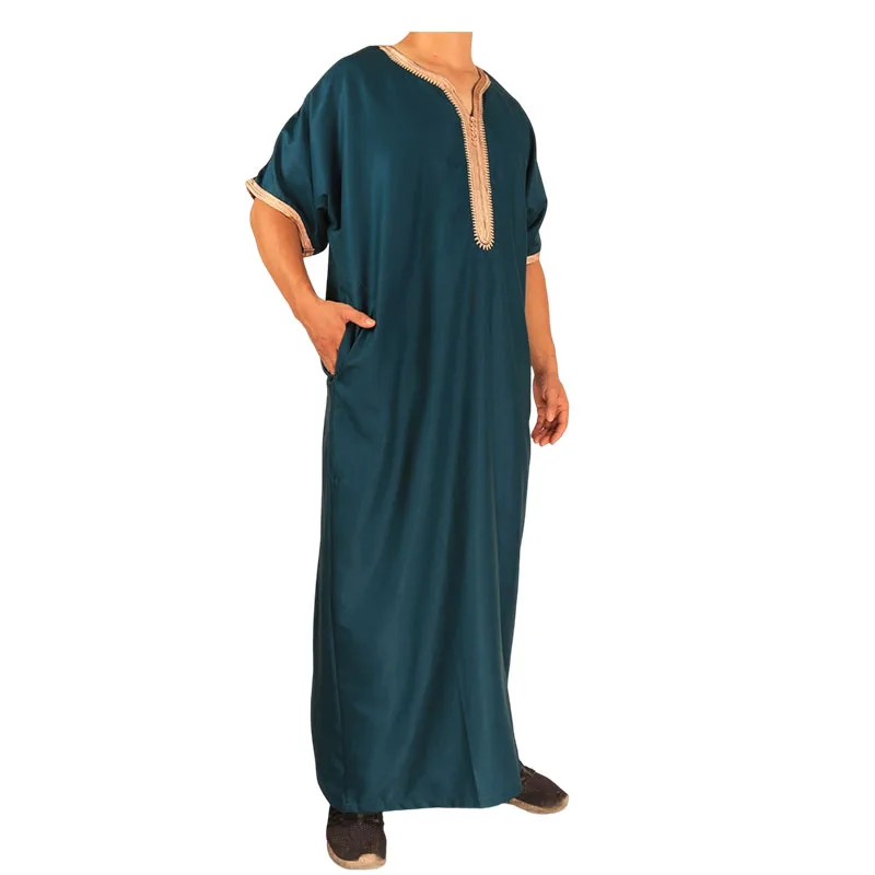 T-shirt Long En Lin Pour Homme - Style Caftan Thobe Décontracté - Coupe Ample, Manches Longues - Pour été, Loisirs, Tenue Musulmane Confortable