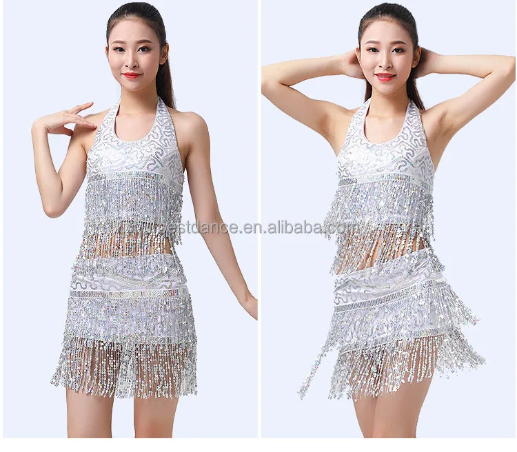 Belly Dance Costume Bra Top + Hip Scarf Set And Dress Sequined Latin