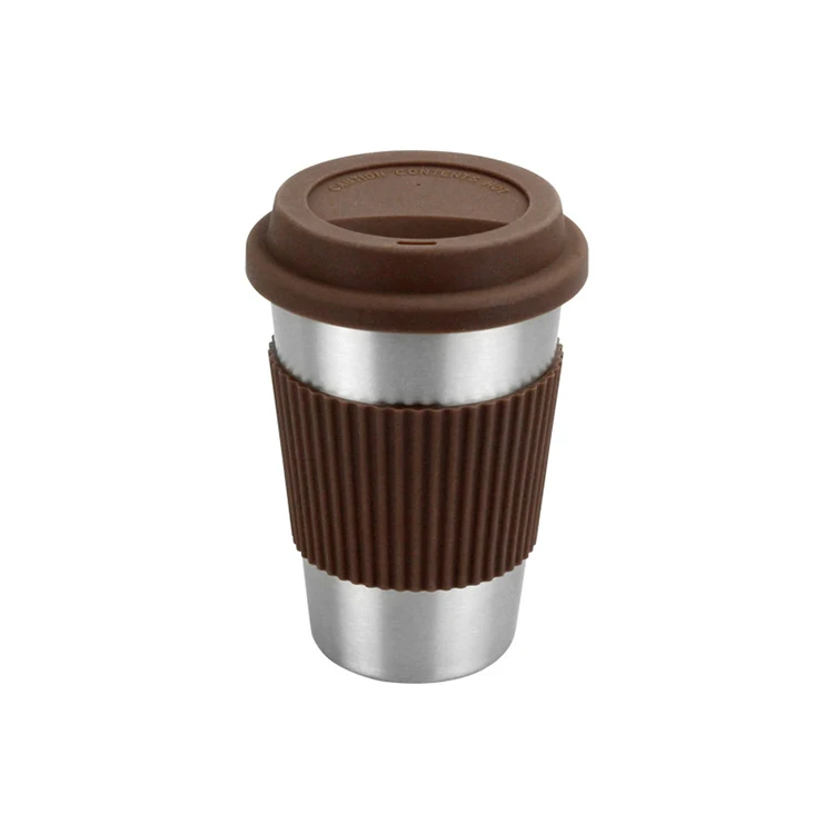 Stainless Steel Coffee Cups with Silicone Lids Non-slip Anti-scalding  Sleeves Case Drinking Tumblers Beer Water Tea Mugs