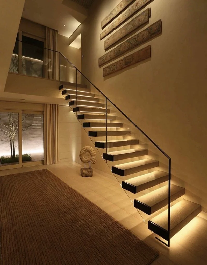 DB  Factory Price Wooden Staircase Floating Straight Stairs Customized Interior Stairs designs