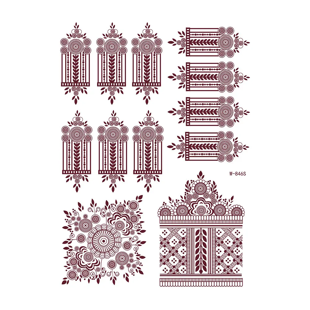 Красивая наклейка, тату-наклейка хной, временная черная белая красная хна, наклейка для татуировки рук