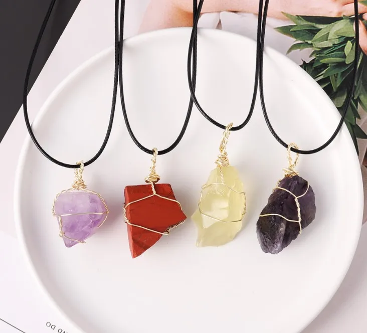 1Pc Natural Crystal Quartz Rough Copper Plated Gemstone Pendant Necklace Jewelry 