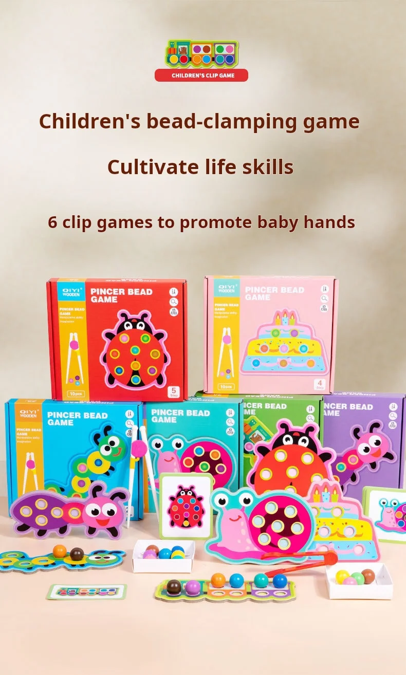 Wooden Children's Pearl Clip Practice Chopsticks,Baby Color