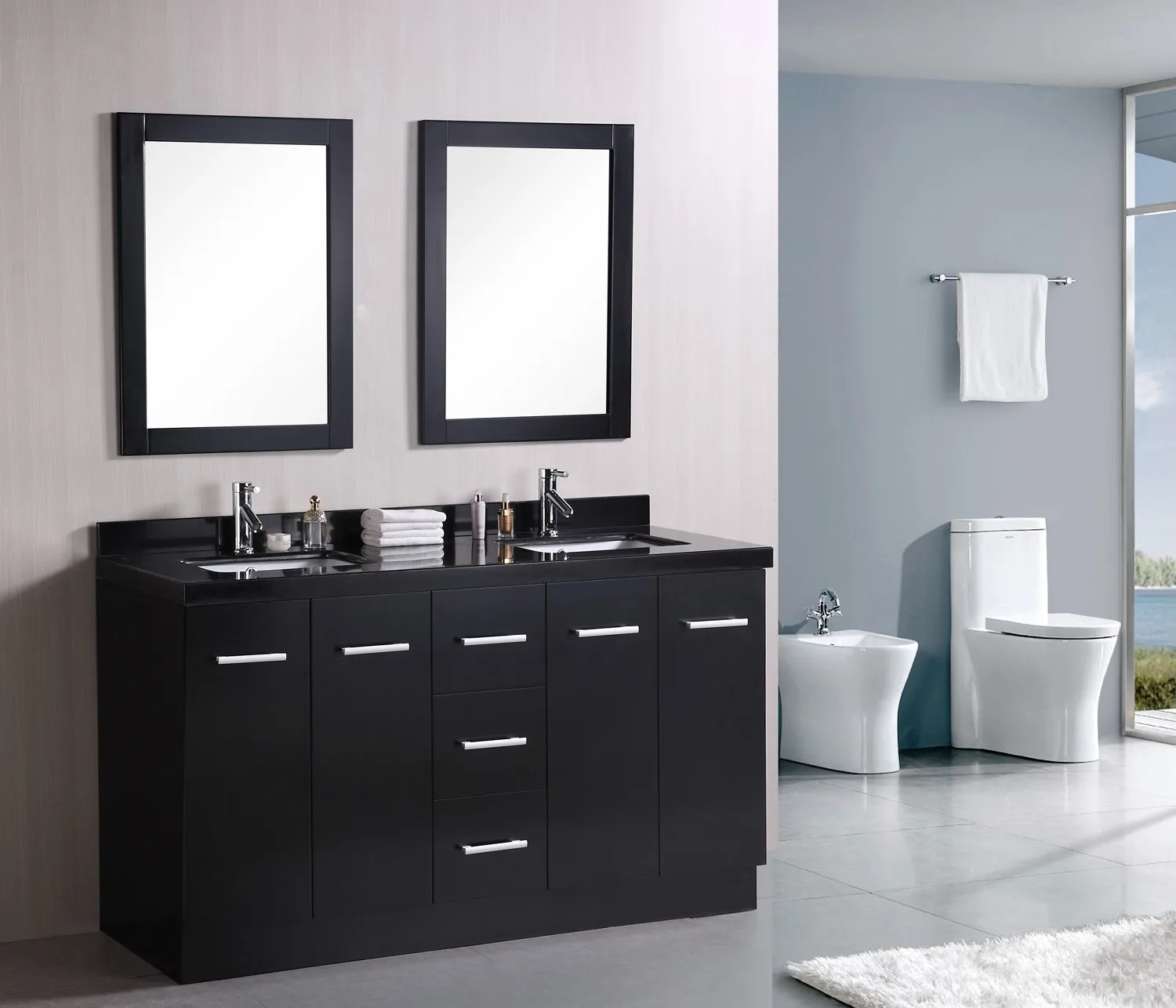 Solid Wood Wall Mounted Marble Double Sink Bathroom Vanity Cabinet - Customized and Elegant