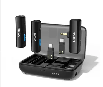 BOYA LINK Wireless Lavalier Microphone Noise Cancellation Lapel Mic With Charging Box for IPhone Type-C Smartphones Cameras