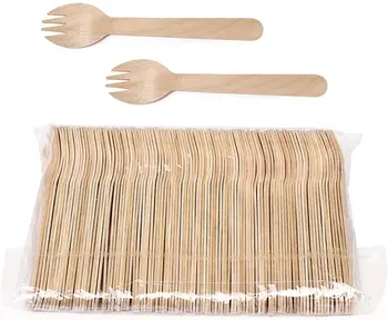 Eco-Frinedly Biodegradable Natural Disposable Birch Wooden Forks 6.3IN Wooden Utensils for for Weddings Camping Parties