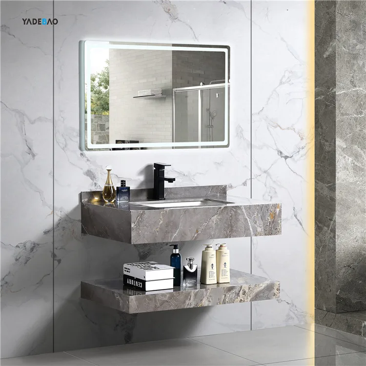 Wall Mounted Marble Sink Large Vanity Wall Hung Marble Wash Basins Artificial Stone Bathroom Sink