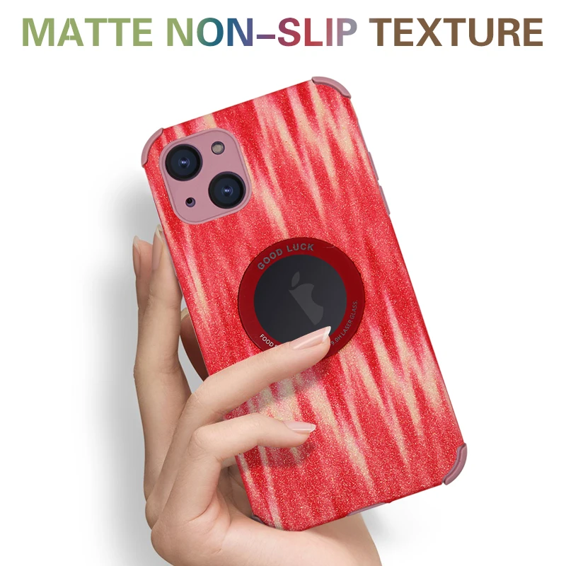 Wholesale New Design Logo display hole Flash powder Leather Mobile Phone Case Accessories Back Cover For iphone 13