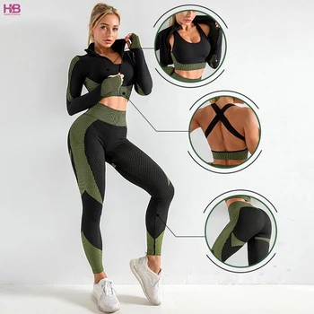 Women's 2 Piece Tracksuit Workout Set High Waist Leggings and Crop Top