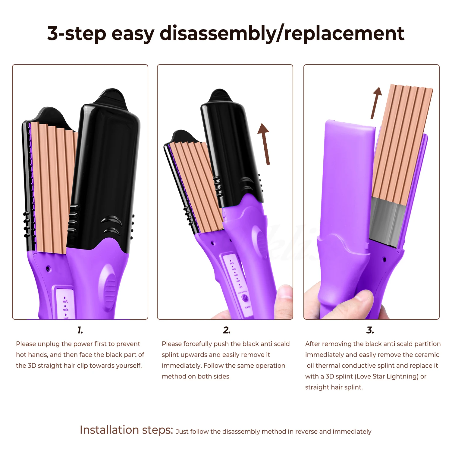 Professional 5 in 1 Interchangeable Plate Hair Straightener Hair Climper With 3 Crimping Plates 1 Straightening Flat Iron