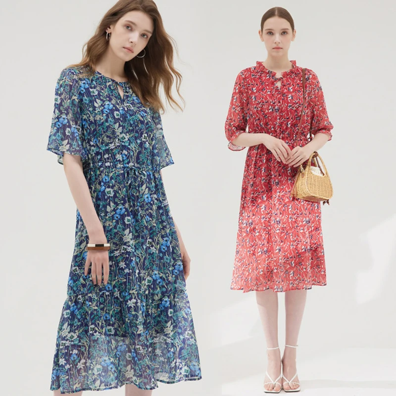 Designed In Korea IntheK NNF Summer Flower Chiffon Dress 2 Styles Casual Beach Vacation Lightweight Women Midi Floral Dress