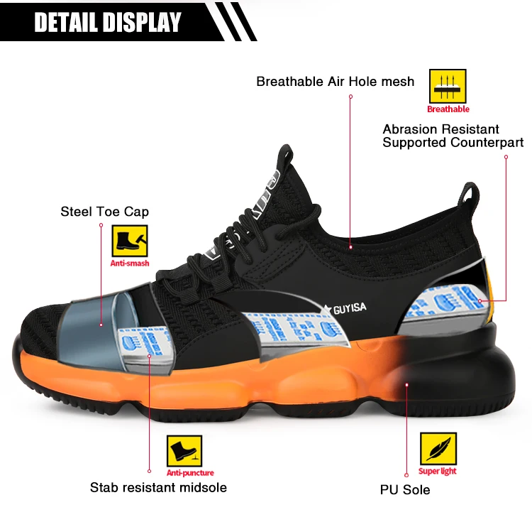 Guyisa Fashion Safety Shoes Lightweight Steel Toe Safety Boots Men's ...