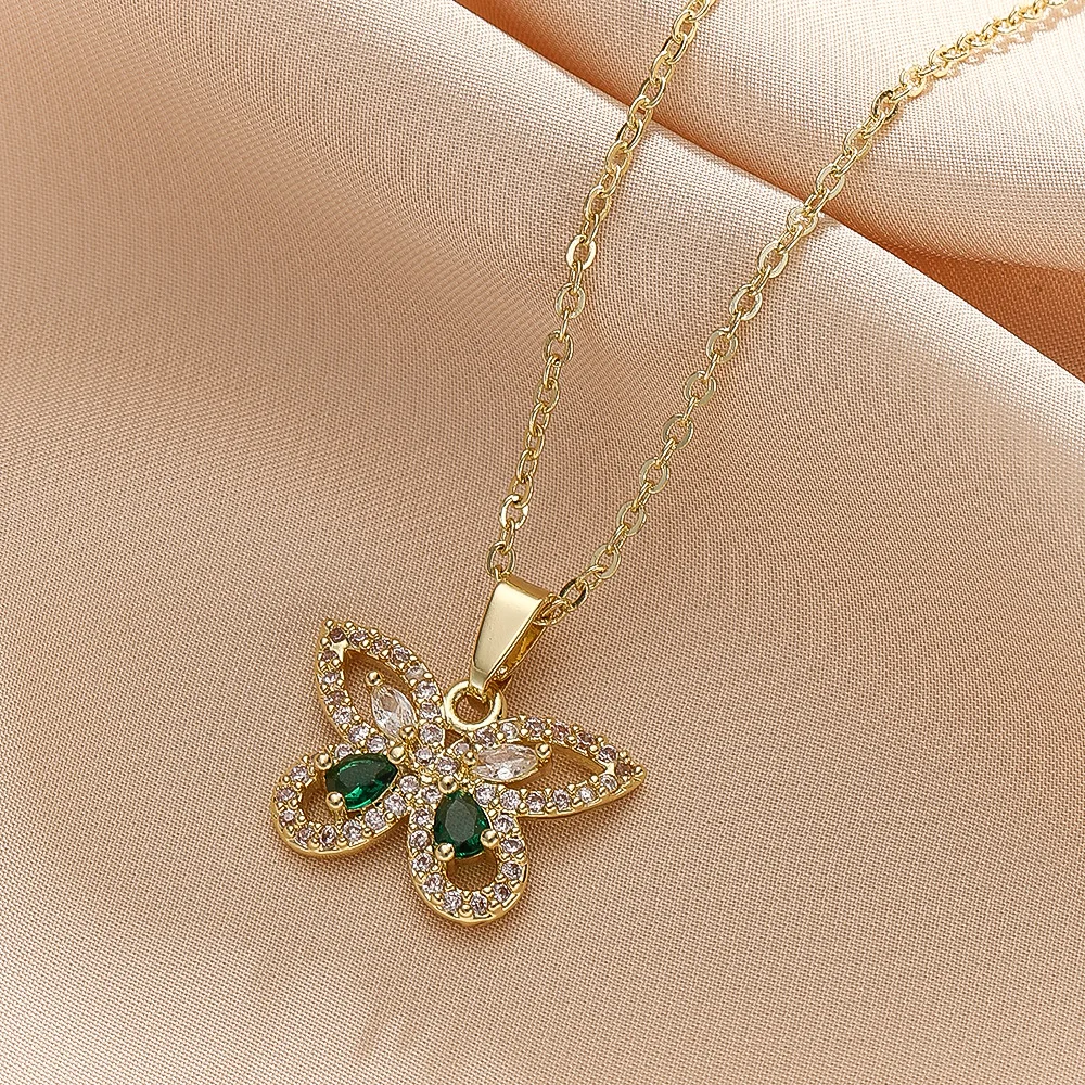 Elegant Zircon Butterfly Pendant Necklace