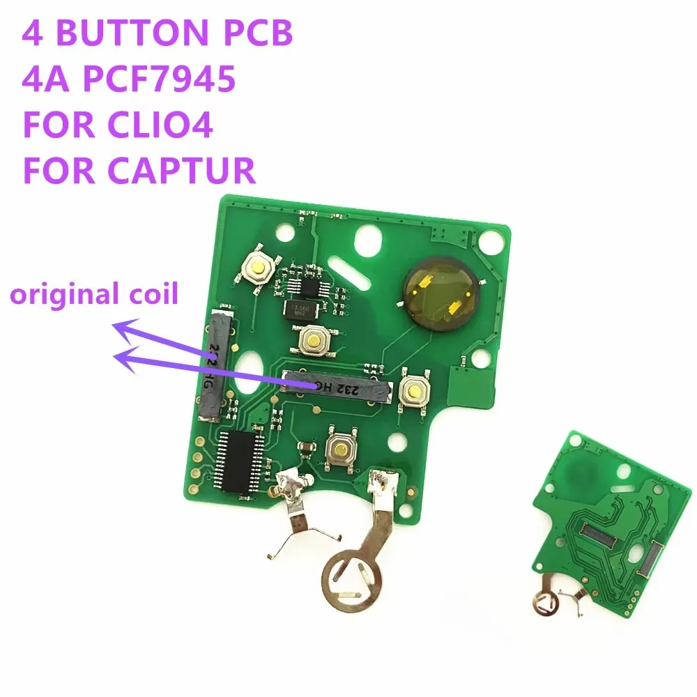 4 Button Smart Keyless Handsfree Card Key for Renault Clio 4 2013 with 434MHz 4A Hitag AES PCF7945 Chip Vehicle Keys PCB