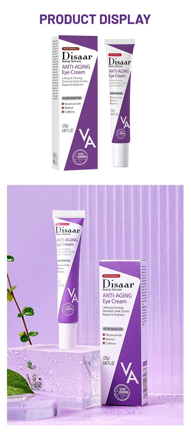 Retinol Repair Eye Cream Firming Lifting Reduce Wrinkles Fine Lines Caffeine for Dark Eye Circle Eye Problem