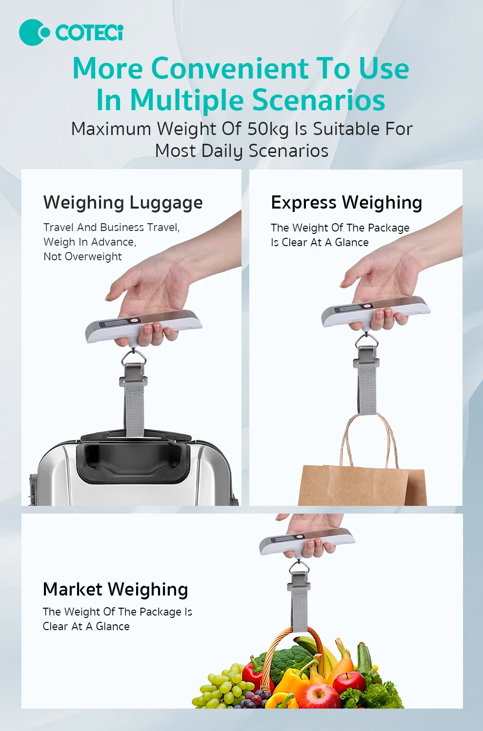 COTECi Portable Electronic Scale High Precision Mini Small Travel Digital Luggage Scale Express Spring Scale Hand Weighing