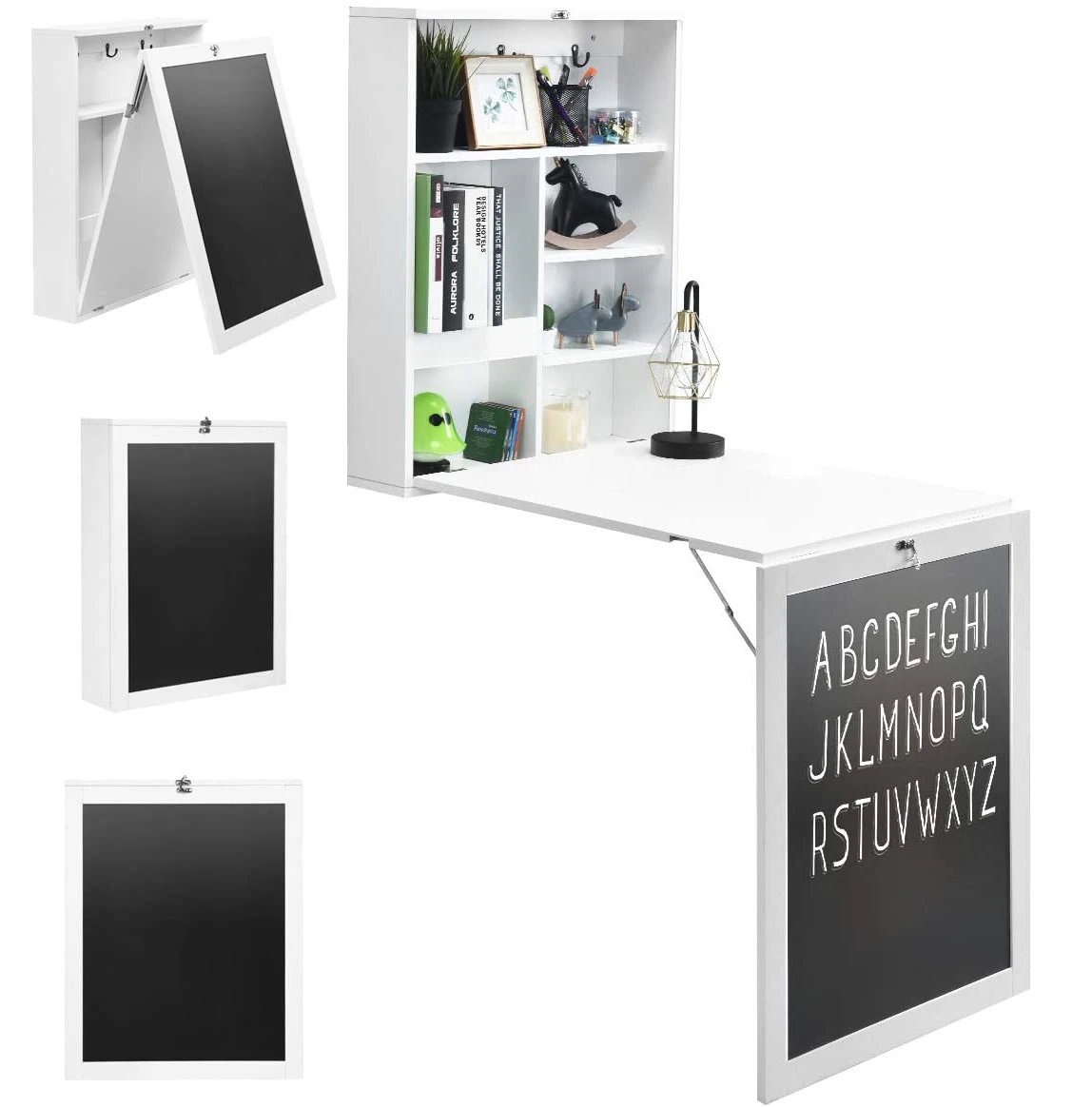 Wall Mounted Table Convertible Desk With Chalkboard,Multifunction Computer Writing Floating