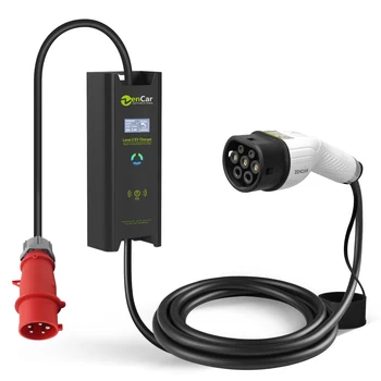 Adjustable 10A 16A 20A 32A ev charger with iec 62196-2 ev plug Red CEE 22KW 3 phase mobile EV charger