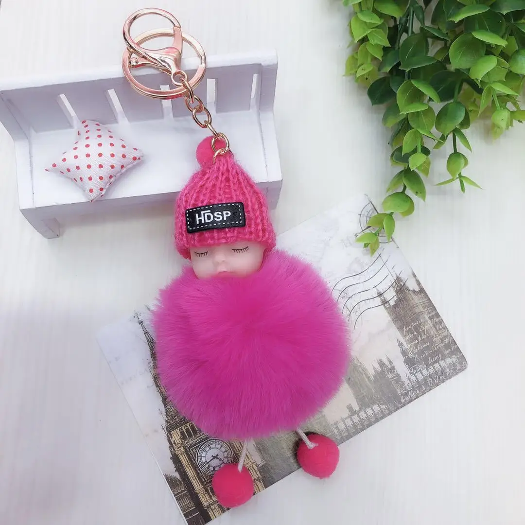 Дешевый Симпатичный хлопковый брелок для ключей с помпоном в виде спящего ребенка