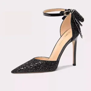 Custom Women's High Heels Sandals Pointed Summer Anti-Slip Hot Selling Bling Sequined Pointed-toe Ladies