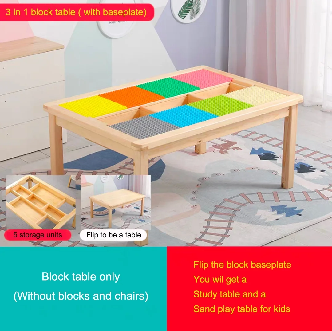 Moetry High Quality Wooden Kids Activity Table Building Block Play Desk