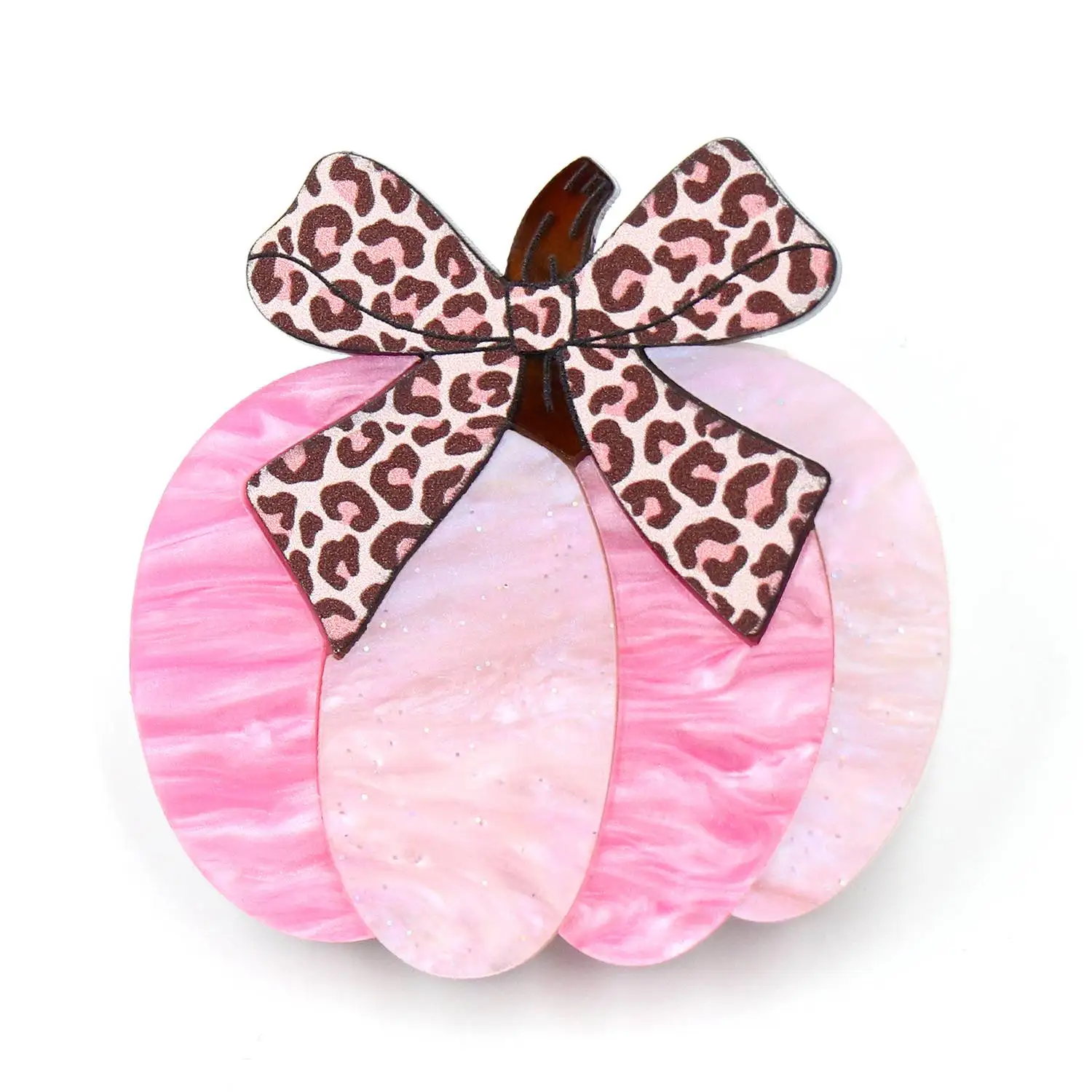 YYXBH1098 High Quality Acrylic Leopard and Pink Pumpkin UV Print Laser Cut Synthetic Brooch Unisex for Engagement Jewelry