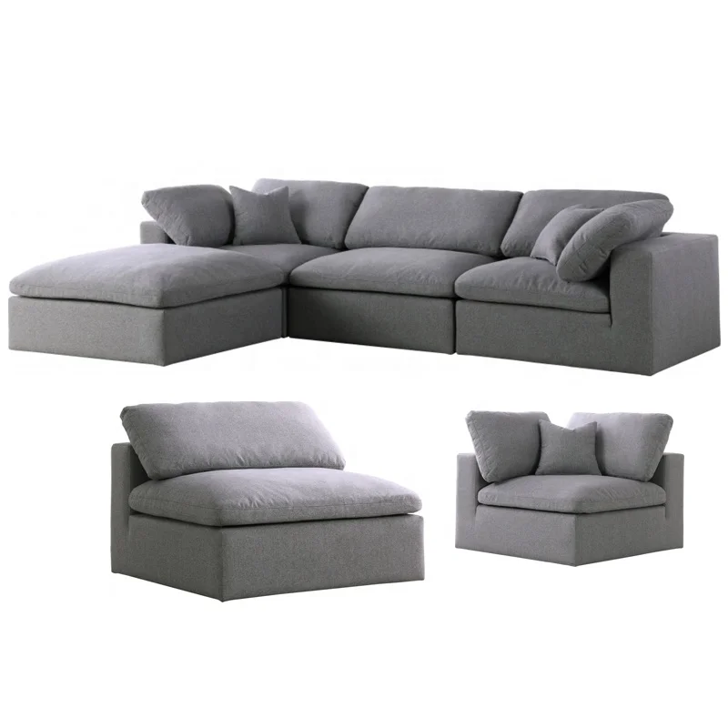 Modular 4-Piece Tufted Wood Sectional Sofa Set Corner Sofa with Chaise Lounge Living Room Furniture