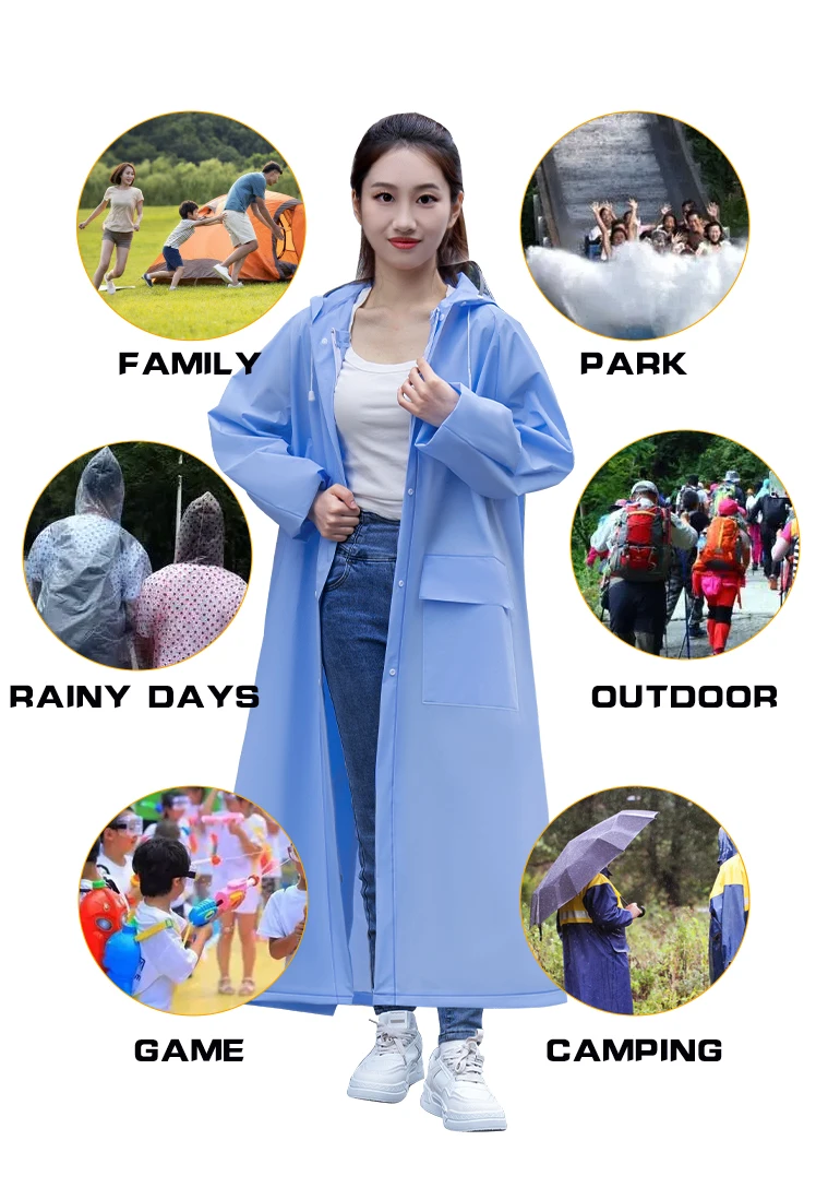 Wholesale modern blue Boys girls Windproof and Waterproof Camping Hiking rain coat Plastic Eva with Hood Long Raincoats manufacture