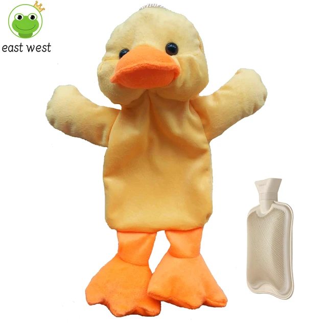 Cartoon Style Hot Water Bag with a Yellow Duck Design, Filled with Water