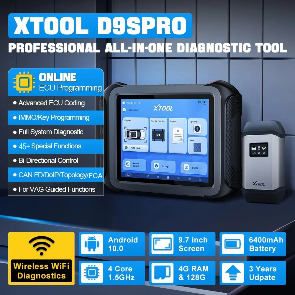 XTOOL D9S Pro Engine Diagnostic Scanner New Car Key Programmer Obd2 Scanner Professional Car Diagnostic and Key Coding Tool