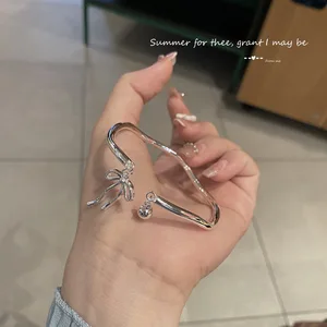 2026 Vintage Open Curve Bracelet 925 Silver Small Ball Pendant Personalized Fashion Charm Bow Zircon Party Gift