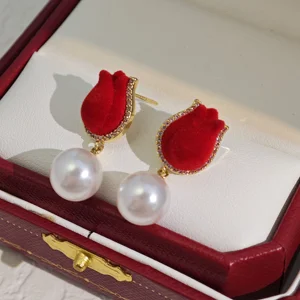 Ilona 14k Gold Plated Copper Rose Pearl Drop Earrings Trendy Women's Stud Earrings Jewelry for Gift Imitation Pearl