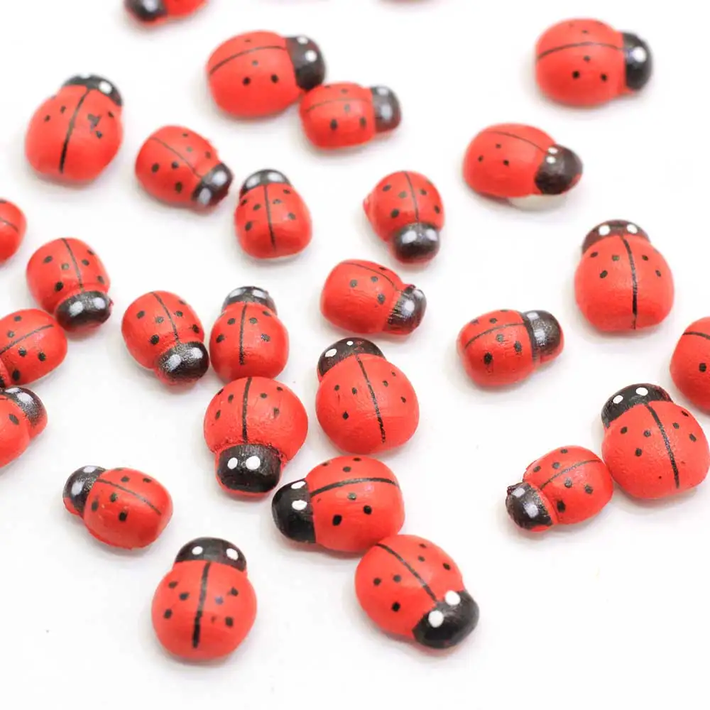 100Pcs Mini Self Adhesive Wooden Ladybird Stick On Wood Lady Bug Craft Cards A+