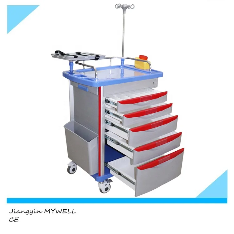 High Quality Hospital Icu Medical ABS Nursing Crash Cart Emergency Trolley