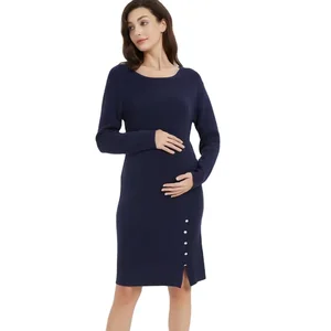 Solid Color Crew Neck Knitted Dress Comfortable and Stylish Sweater Dress