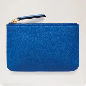 Custom Logo Pebble Royal Blue Leather Coinpurse Zip Card Coin Pouch Holder Purse