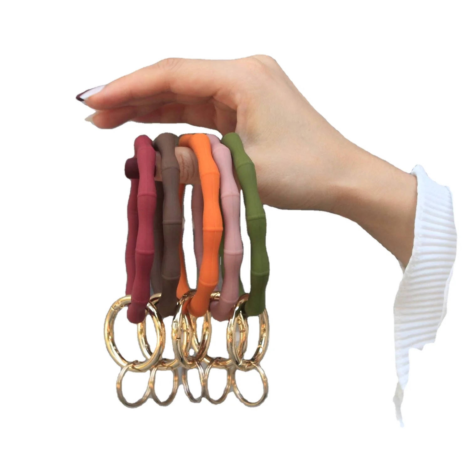 Free Samples New Fashion Round Wristlet Silicone Waterproof Stainless Steel Bracelet Bangle Keychain with Customized Colors